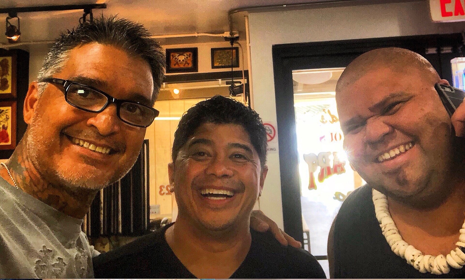 Kevin Mokuahi with comedian Augie T and his nephew Shawn Mokuahi